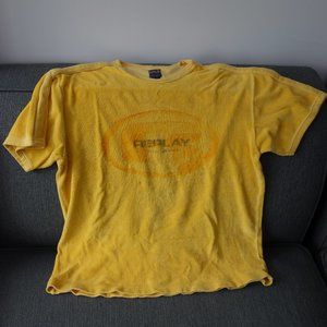 Replay Blue Jeans Terrycloth Yellow T-Shirt Size Medium